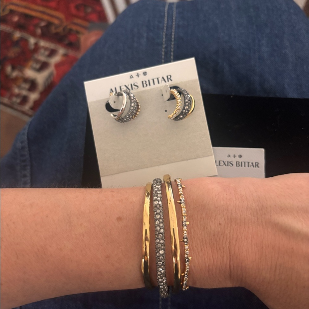 Alexis Bitar Crystal, Duo Toned Orbit Set, earrings and cuff bracelet